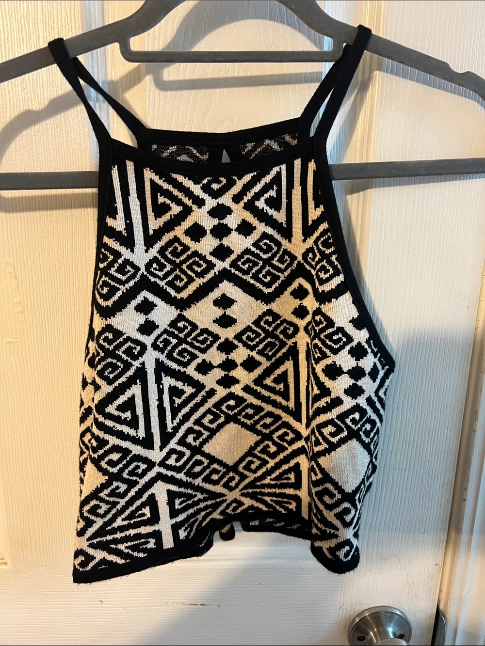 Black & White Geometric Knit Halter Tank
